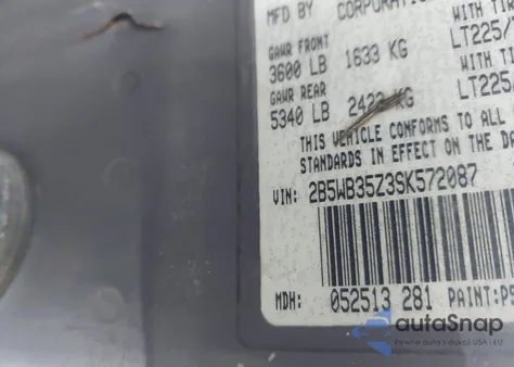 1995 Dodge Ram Wagon B3500 z USA, uszkodzony, nr VIN 2B5WB35Z3SK572087